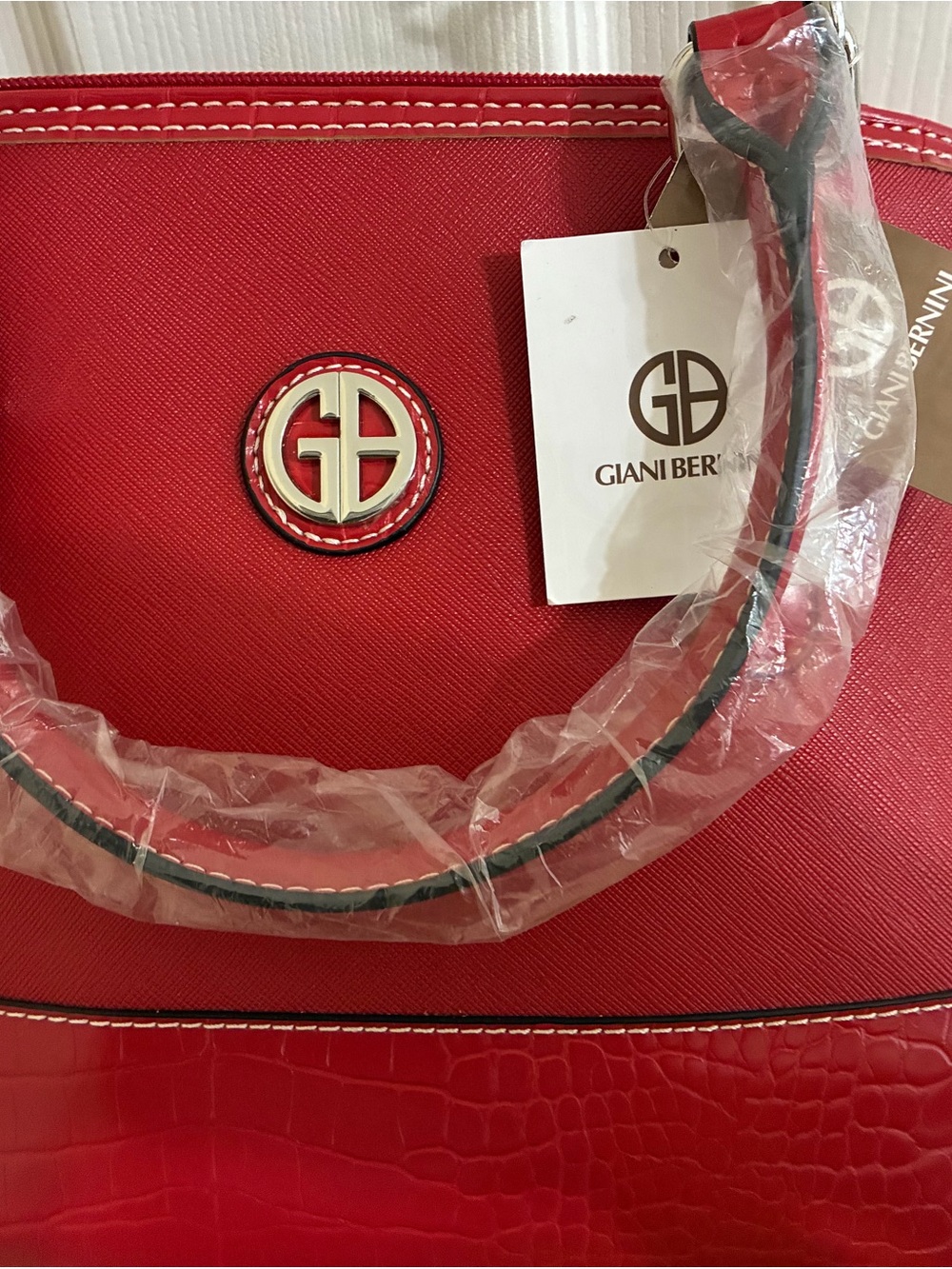 Giani Bernini Saffiano Red Croc-Accent Tote
